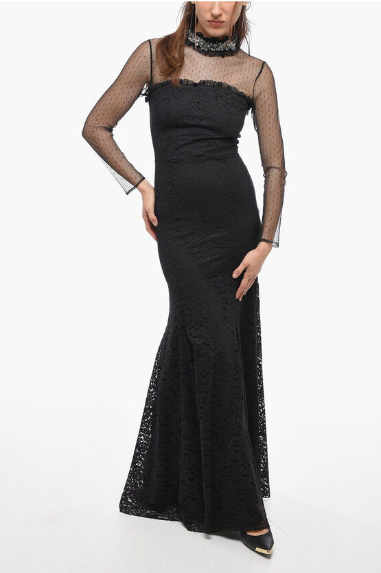 Blugirl Lace Long Dress With Diamond Neckline In Black