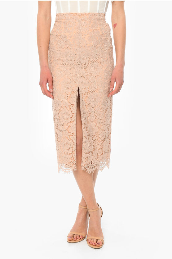 Super Blond Lace Long Skirt With Petticoat And Front Vent In White