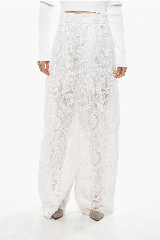 Ermanno Scervino Lace Oversized Pants With Belt Loops In White