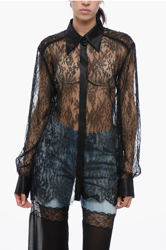 Dolce & Gabbana Lace Shirt With Satin Spread Collar