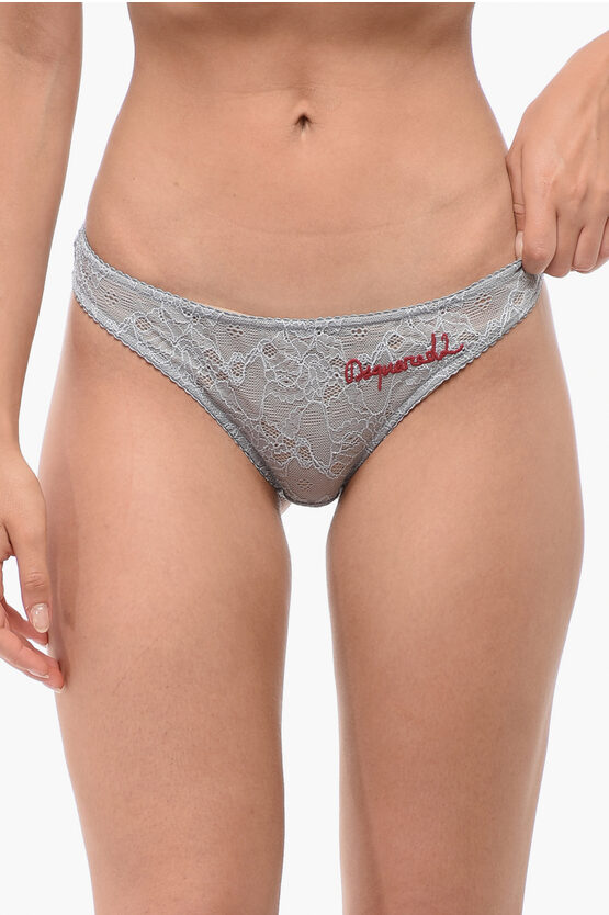 Dsquared2 Lace Slip With Logo Embroidery In Gray