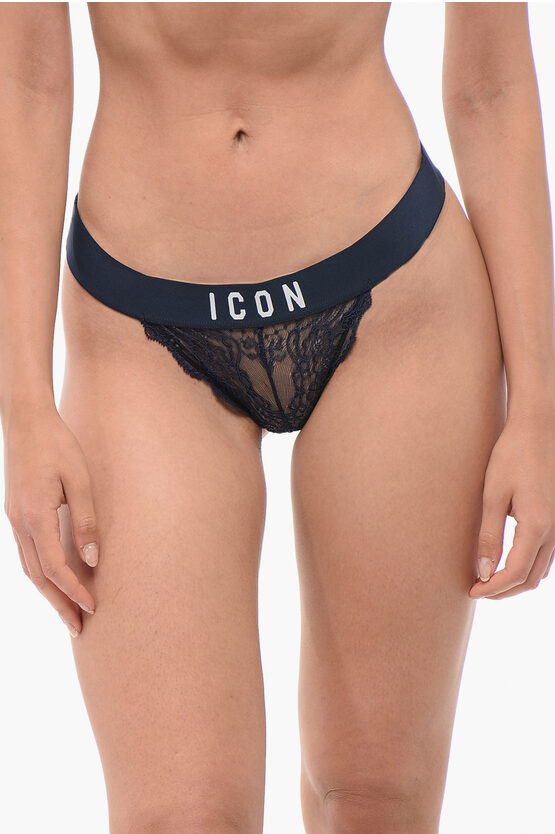 Dsquared2 Lace Thong Slip With Logoed Elastic Band