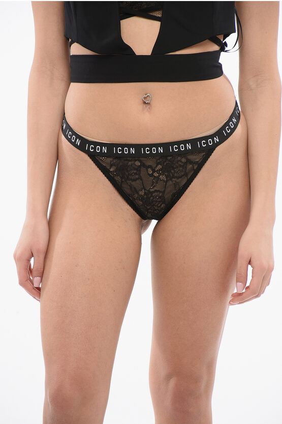 Dsquared2 Lace Tong With Logoed Elastic Band