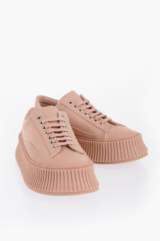 Shop Jil Sander Lace-up Canvas Sneakers With Chunky Sole