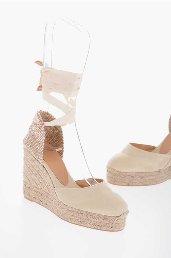 Castaã±er Lace-up Carina Espadrilles With Wedge 10cm In Neutral