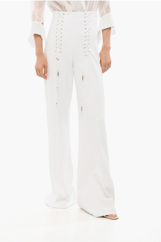Elisabetta Franchi Lace-up Detailed Bootcut Pants In White