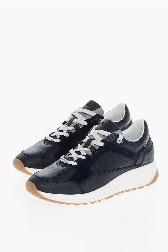 Moorer Lace-up Hopian Sneakers With Suede Inserts In Black