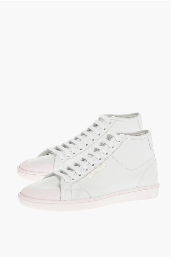 Saint Laurent Lace-up Joyce Leather Mid Sneakers In White