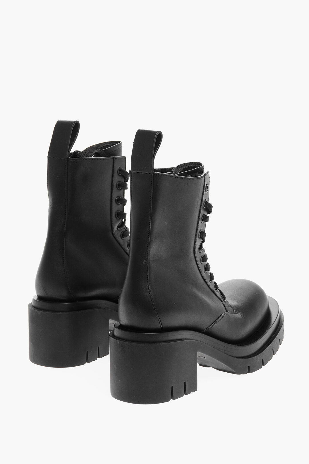 Bottega Laceup Leather Combat Booties with Carrion Sole 10cm