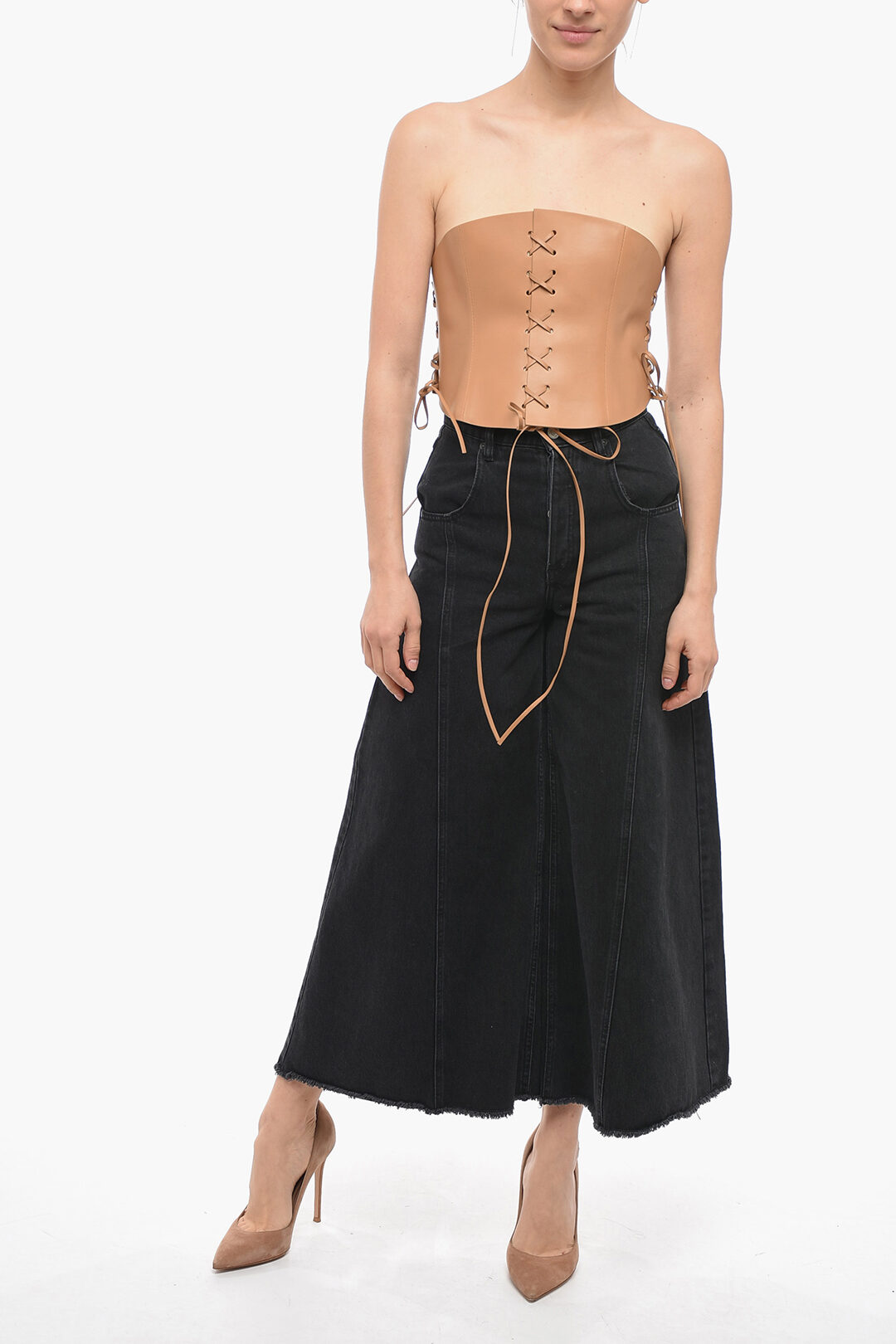 Dior Lace-up Leather Corset Belt with Double Golden Buckle