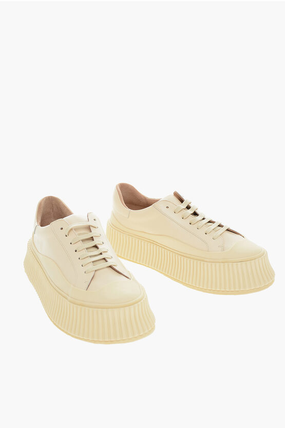 Jil Sander White Leather Platform Trainers In Yellow