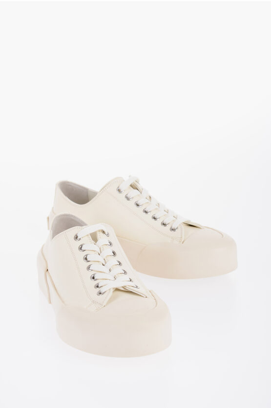 Shop Jil Sander Lace-up Leather Sneakers With Rubber Sole