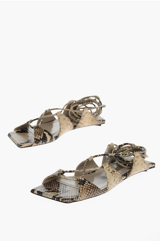 Shop Attico Lace-up Renee Sandals With Snake Printed Leather