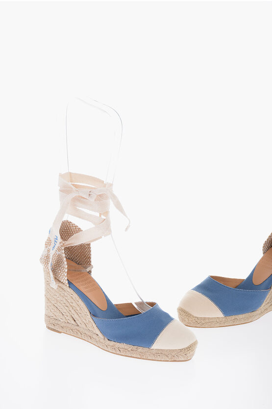 Castaã±er Lace-up Two-tone Carina Espadrilles With Wedge 9,5cm In Blue