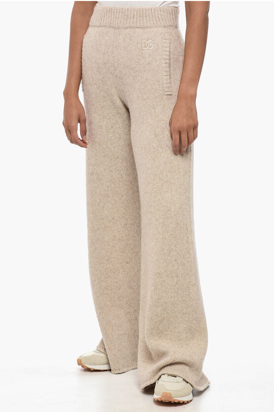 Shop Dolce & Gabbana Lama Blend Wide Leg Pants With Flush Pockets