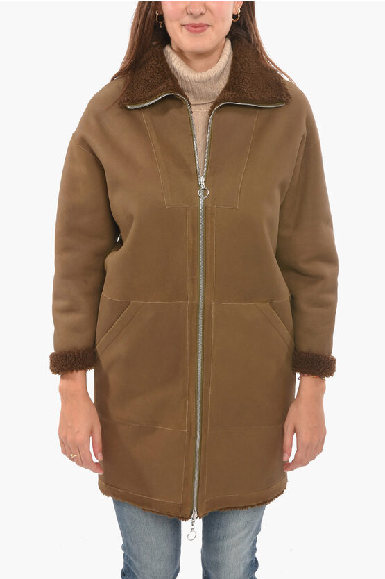 Woolrich Lambskin Reversible Monterey Coat In Brown
