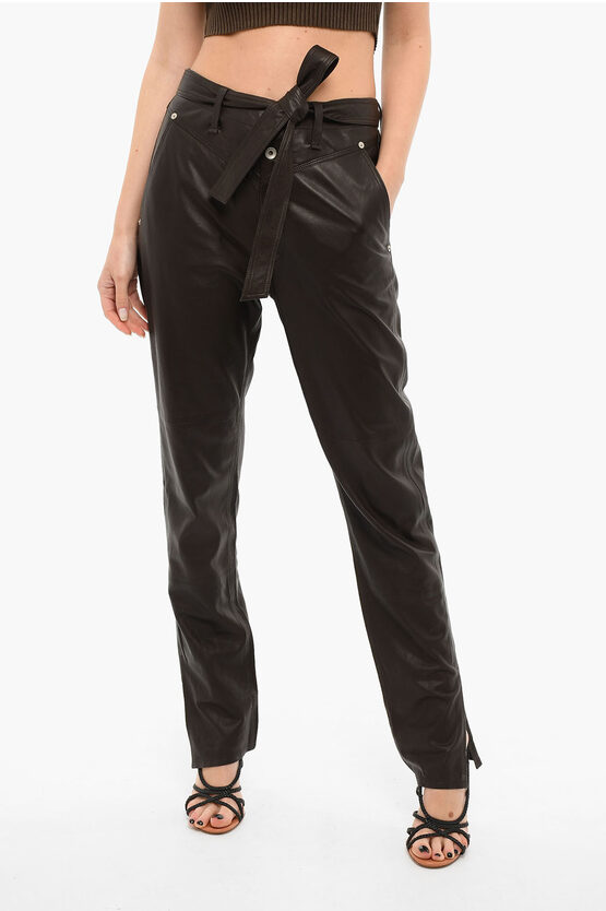 Rag & Bone Lambskin Tapered-fit Trousers With Splits At The Hem In Brown