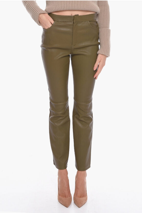 Alberta Ferretti Lambskin Trousers With Visible Stitching In Green