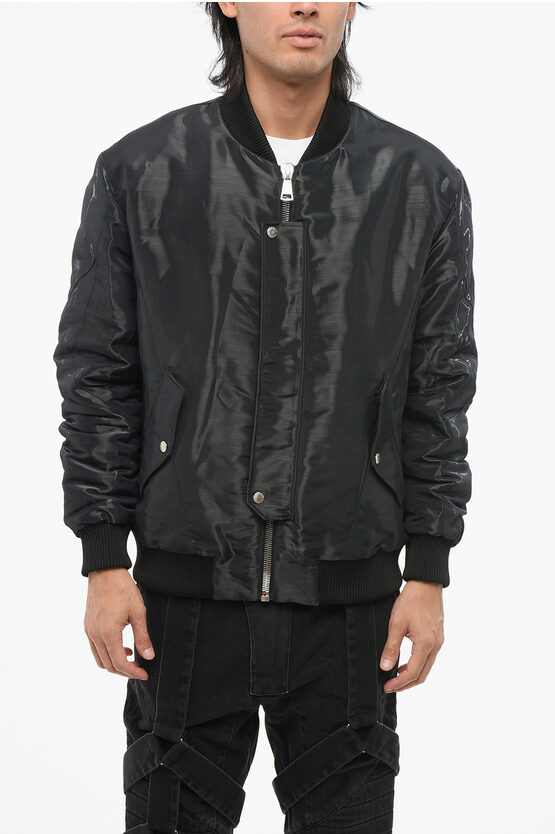 Balmain Laminated Fabric Bomber Jacket With Ribbed Edges In Black