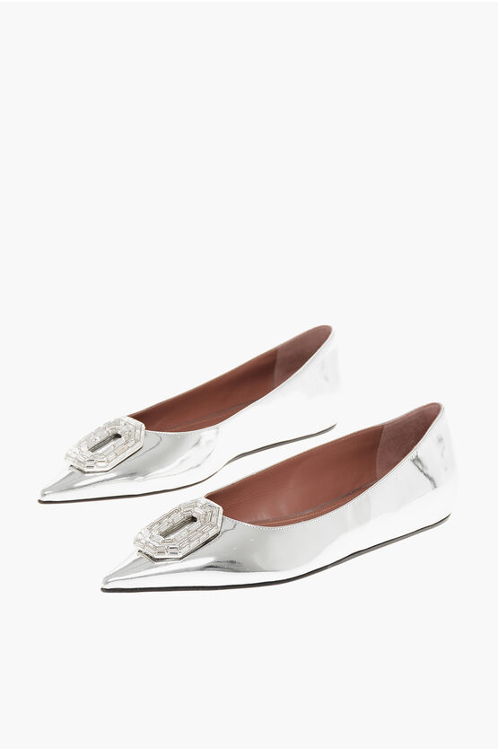 Amina Muaddi 5mm Camelia Mirror Leather Ballerinas In Silver