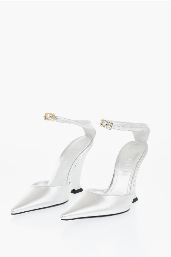 3juin Lamè Leather Clea Pumps With Wedge Heel 10cm In Silver