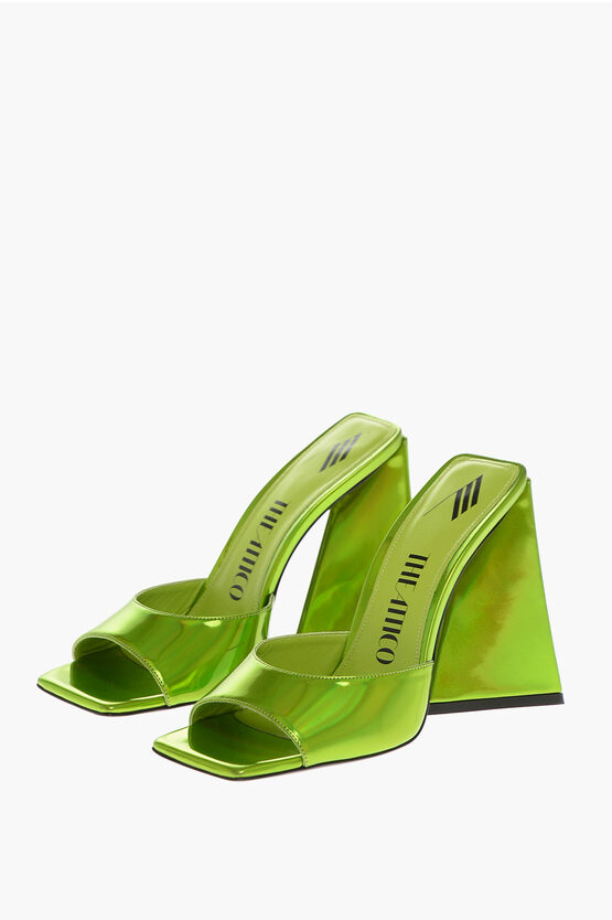 Attico Lamè Leather Devon Open Toe Mules 12cm In Green