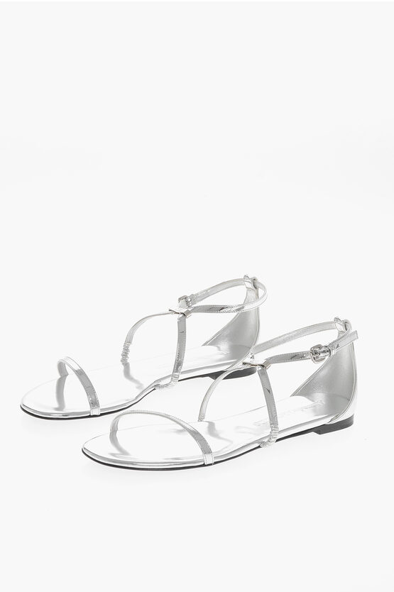 Alexander Mcqueen Lamè Leather Mirror Criss Cross Sandals In White