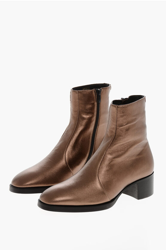 Dsquared2 Lamè Leather Vintage Booties With Inner Zip In Brown
