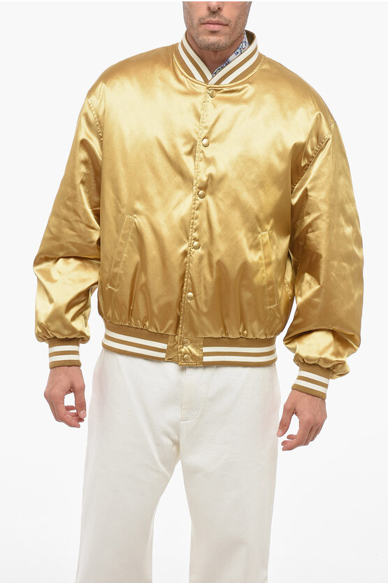 Celine Lamè Nylon Tiger Quilted Bomber Jacket In Gold