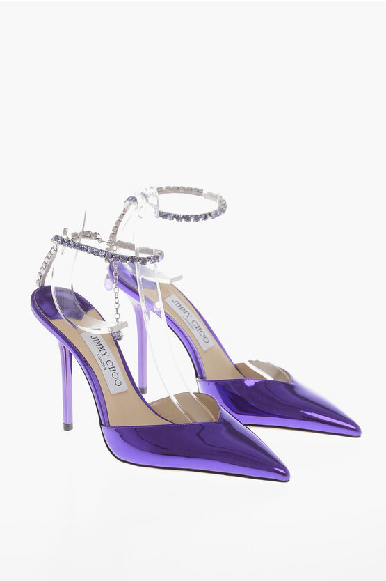 Jimmy Choo Lamè Patent Leather Saeda Slingbacks With Jeweled Detail 10c