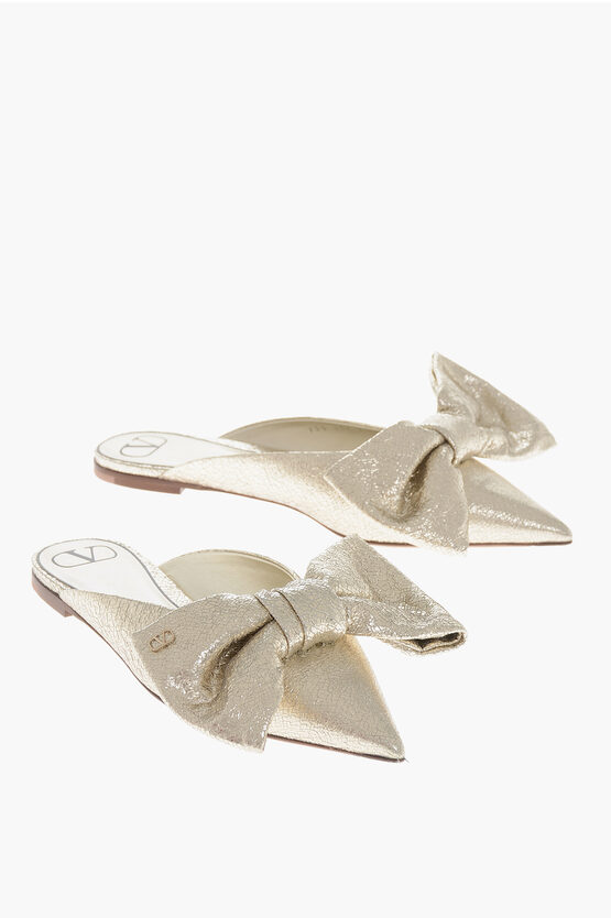 Valentino Garavani Lamé Leather Mules With Oversized Bow In Multi