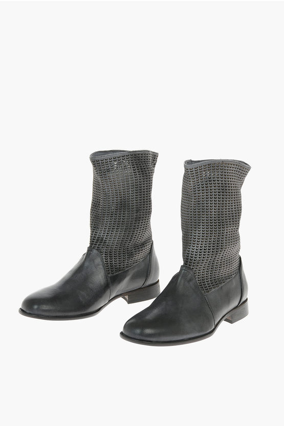 Ixos Laser-cut Leather Jordan Boots In Black