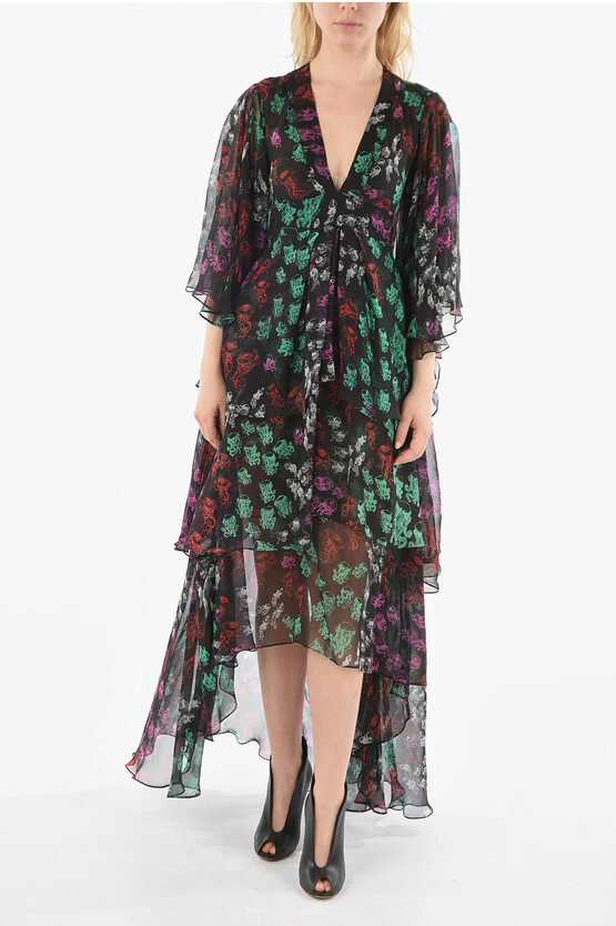 Rochas Layered Silk Dress With Jellyfish Print In Multi
