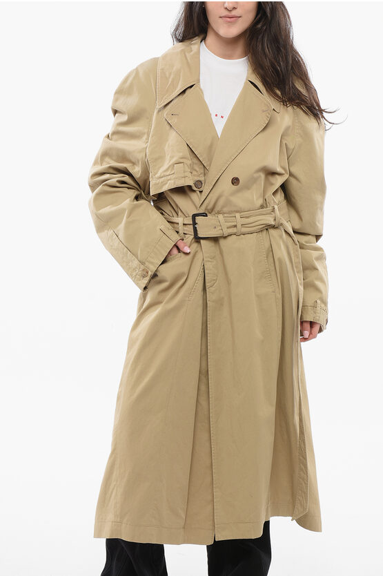 Balenciaga Layered Trench Coat With Asymmetric Hem In Neutrals