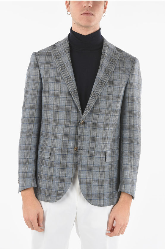 Corneliani Leader Soft Half-lined Glen Plaid Blazer With Flap Pocket In Gray