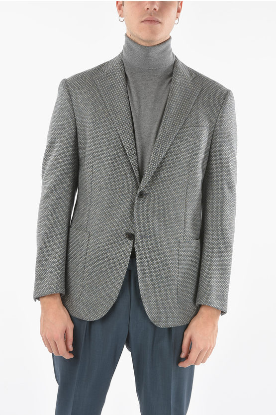Corneliani Leader Soft Half-lined Pincheck Blazer With Notch Lapel In Gray