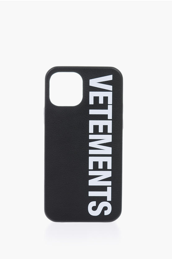 Vetements Leather 12 Pro Iphone Case With Maxi Logo In Black