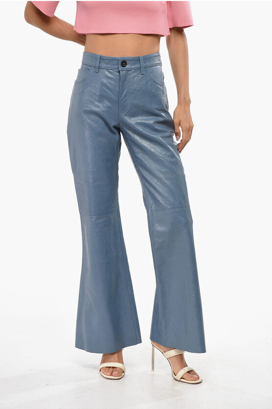 Marni Leather 5 Pockets Boot Cut Pants In Blue