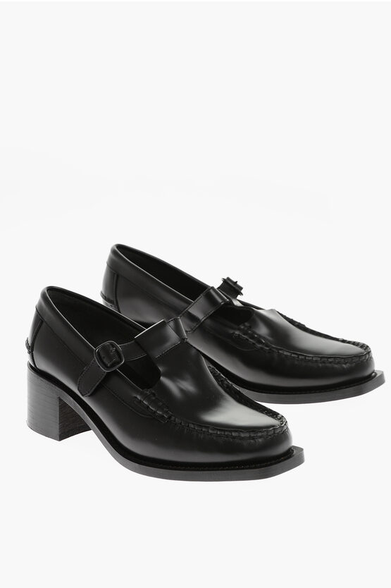 Hereu Leather Alber Loafer With Penny Toe And Buckle 4,5 Cm In Black