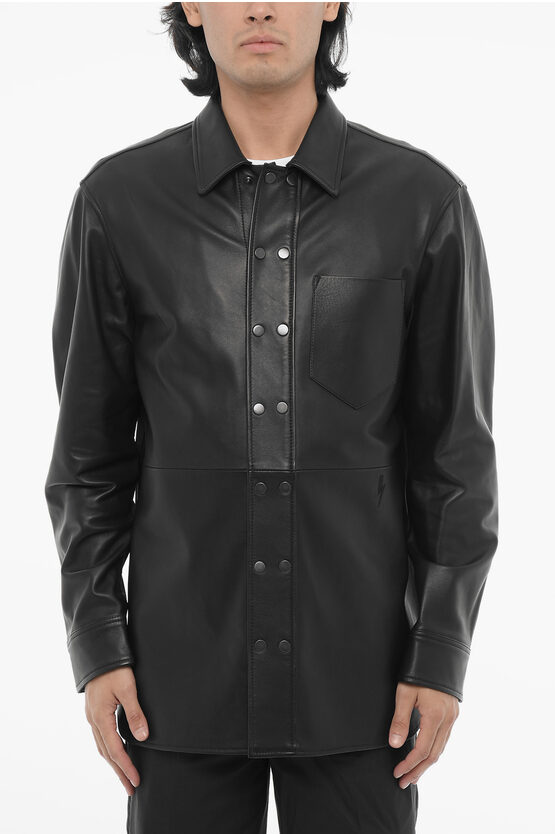 Neil Barrett Leather And Cotton Overshirt With Front Buttoning In Black