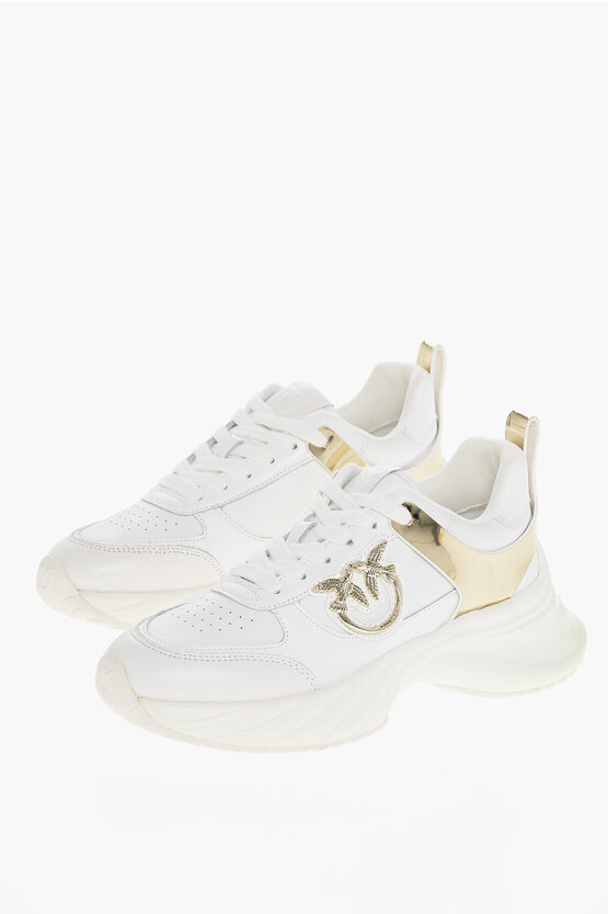 Pinko Leather And Fabric Ariel 2.0 Low Top Sneakers With Mirrored In White