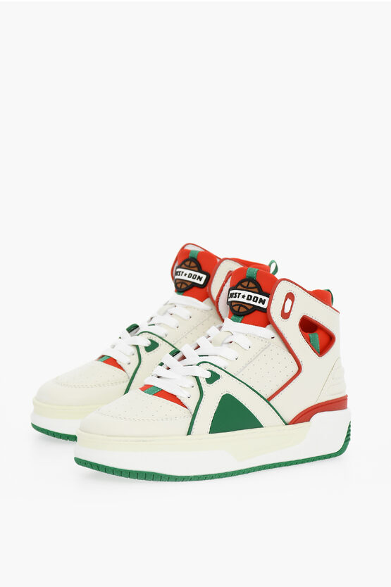Just Don Leather And Fabric Basketball Jd1 High-top Sneakers With Con In White