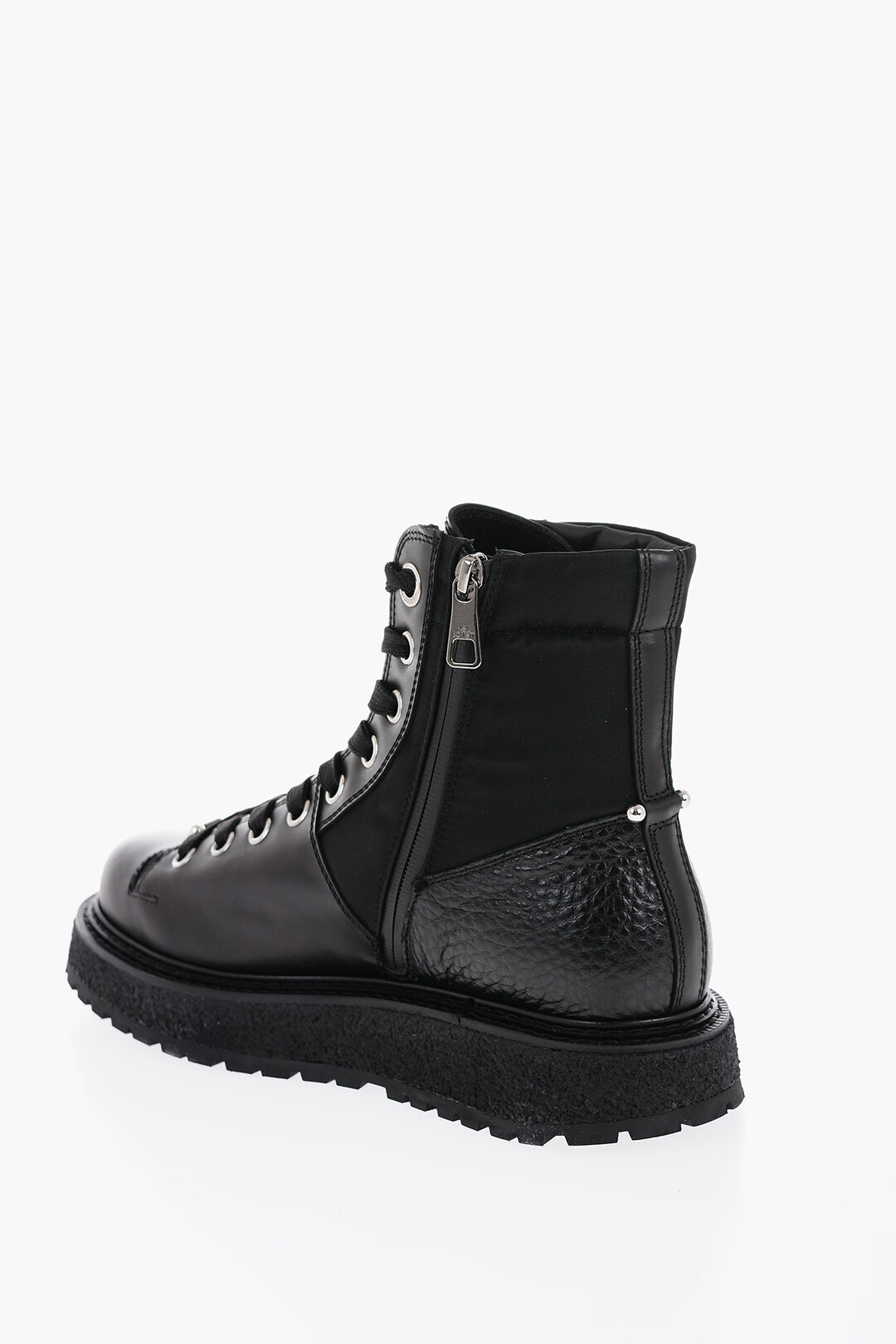 Neil Barrett Leather and Fabric Combat Boots with Side Zip