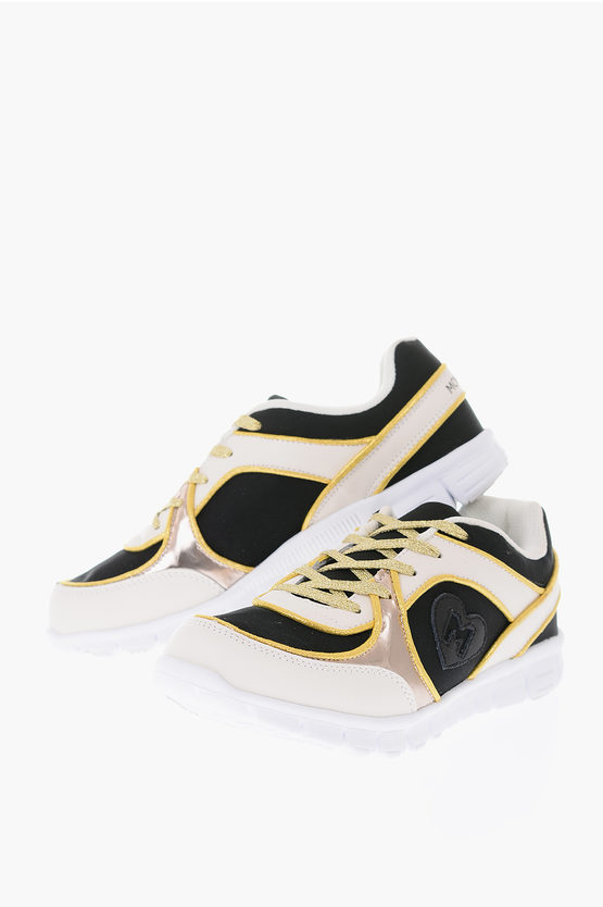 Monnalisa Leather And Fabric Sneakers With Lurex Laces In White