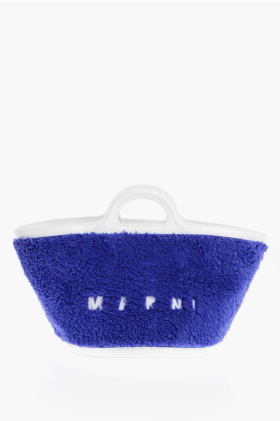Marni Leather And Fabric Tropicalia Handbag With Removable Shoulde In Blue