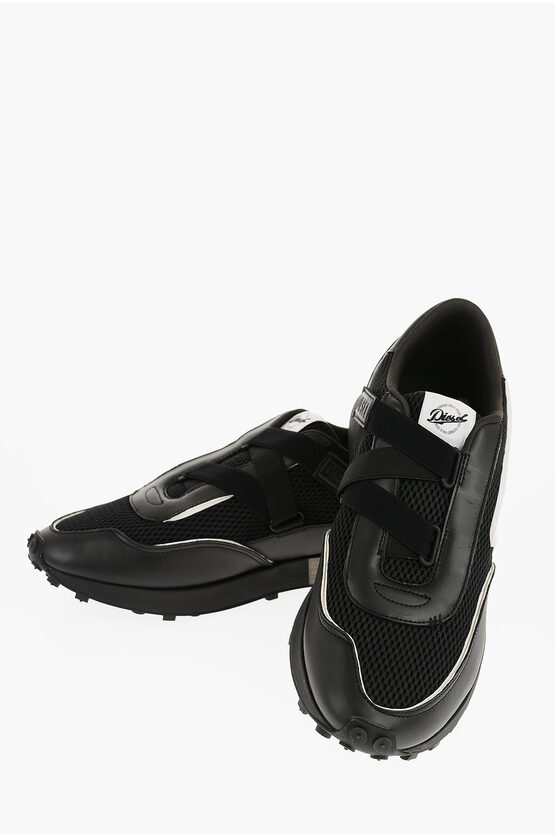 Diesel Leather And Mesh S-racer Evo Low Top Sneakers With Contrasti In Black