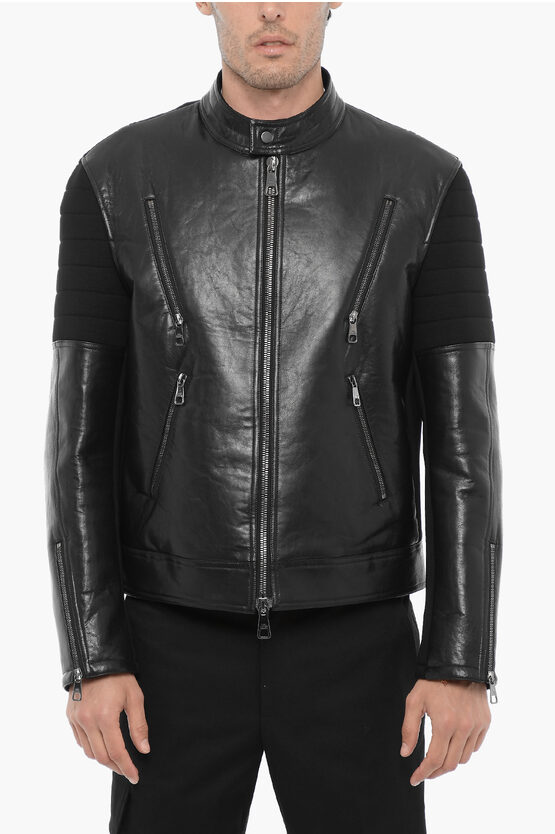 Neil Barrett Leather And Neoprene Biker Jacket In Black