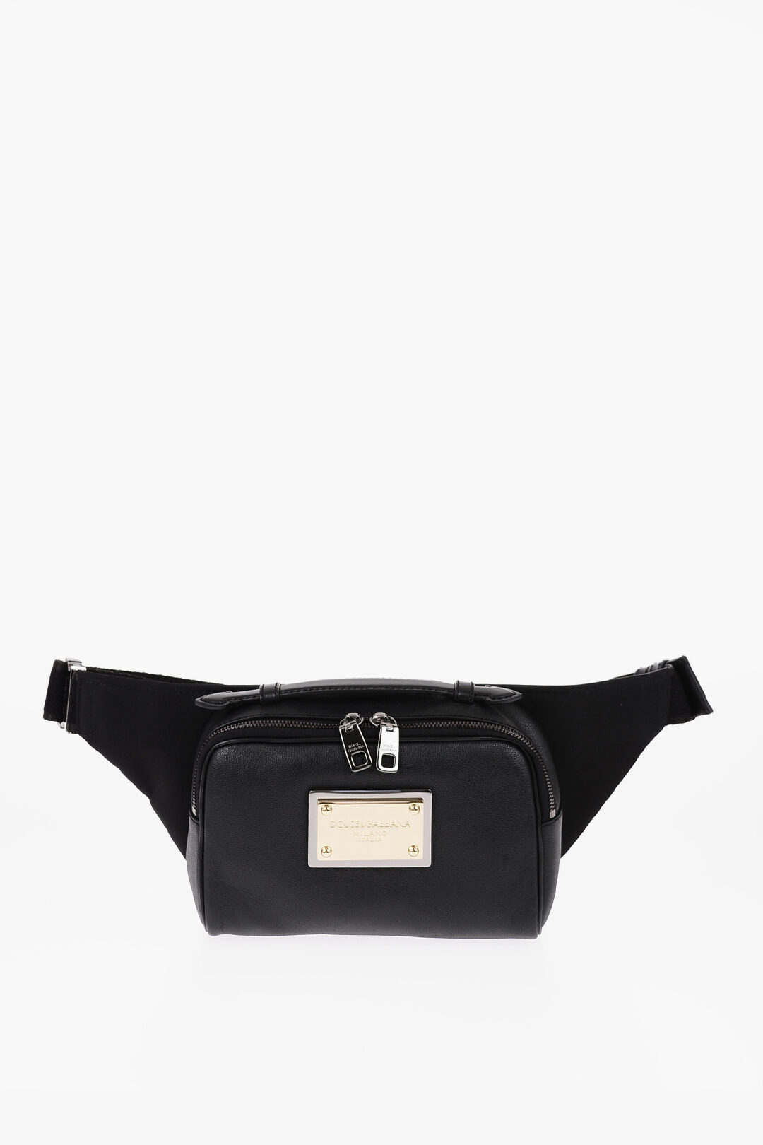 Dolce & Gabbana Leather and Nylon Bum Bag with Golden Effect Plaque men Glamood Outlet