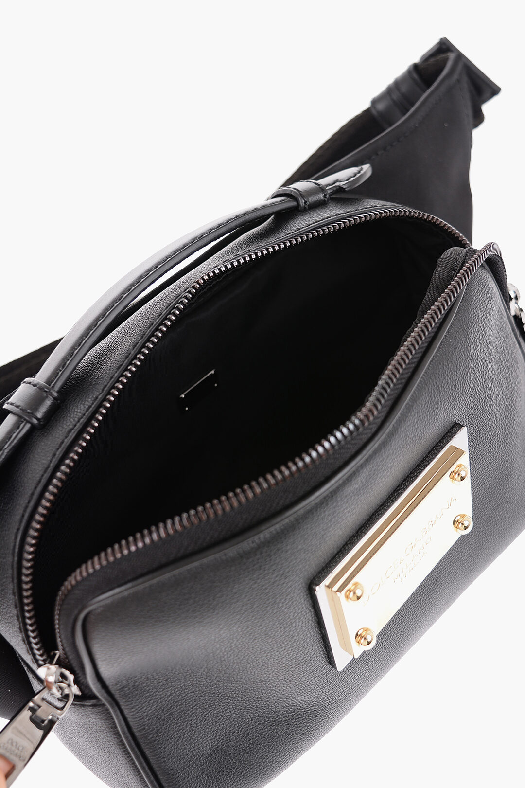 Dolce & Gabbana Leather and Nylon Bum Bag with Golden Effect Plaque men