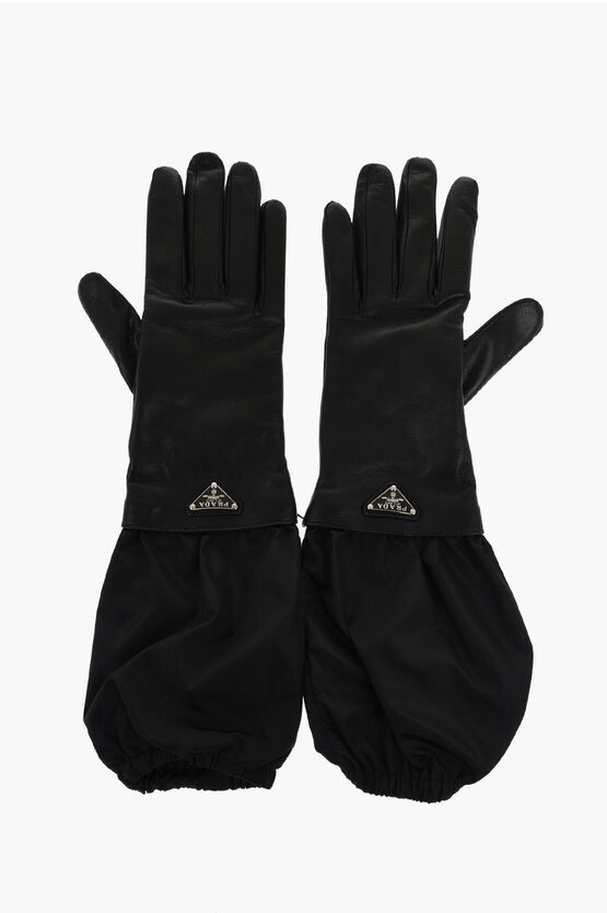 Prada Leather And Nylon Glovers With Embossed Logo